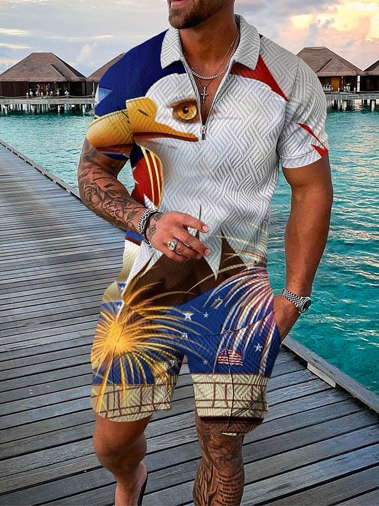 Men's Holiday Eagle Printed Polo Suit