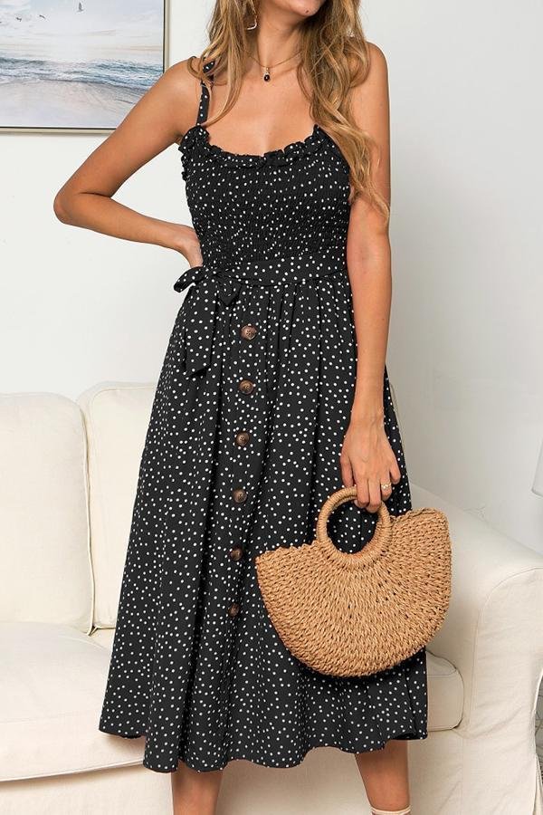 Polka Dot Sleeveless Dress(With Buttons) P14124
