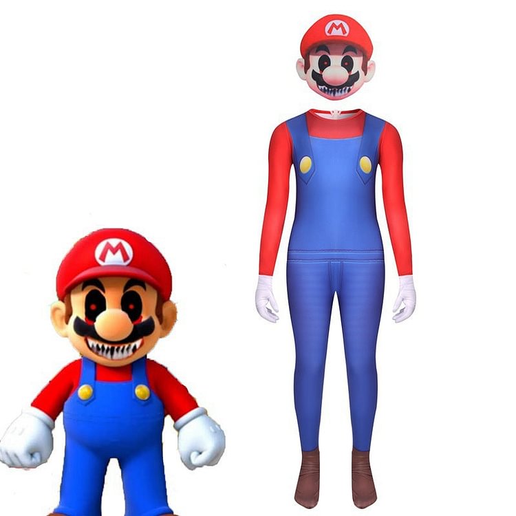 Mayoulove Horror Mario Cosplay Costume with Mask Boys Girls Bodysuit Halloween Fancy Jumpsuits-Mayoulove