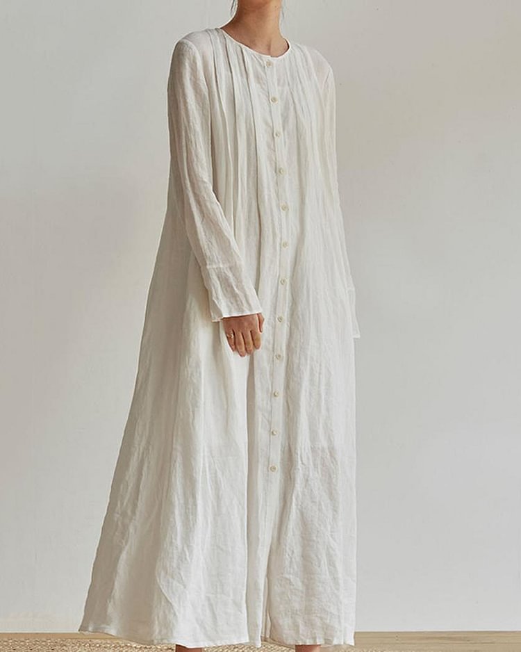 Solid color cotton and linen shirt dress
