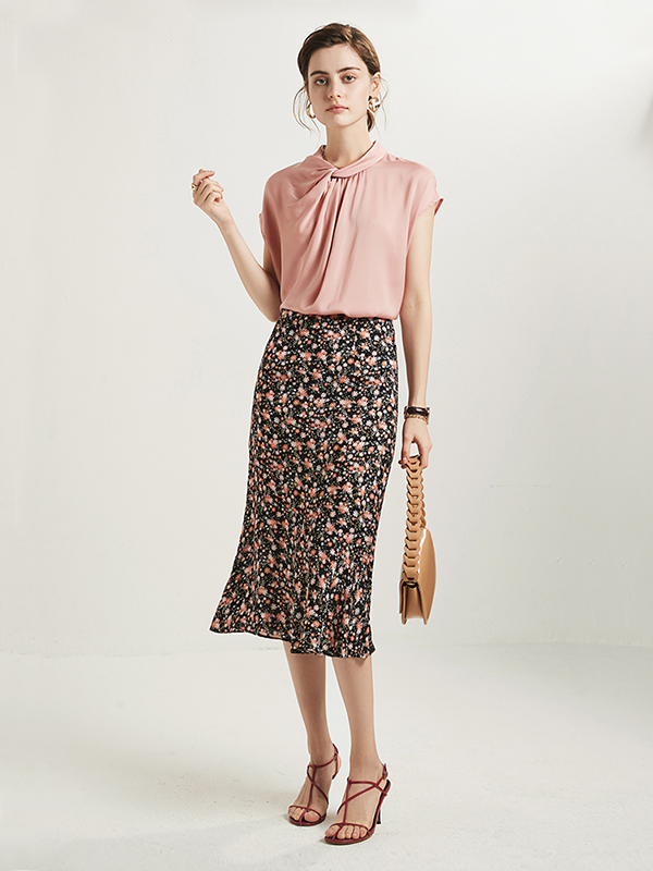 Silk Skirt Two-piece Fashion Pink Ruffled Style