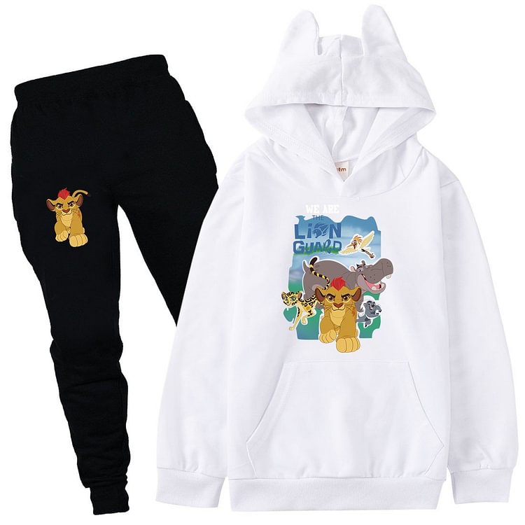 Mayoulove The Lion King Print Girls Boys Cotton Hoodie Pants Suit Long Outfit-Mayoulove