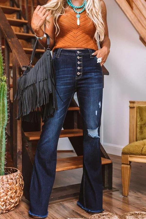 Womens On-trend Flared High Waist Jeans-Allyzone-Allyzone