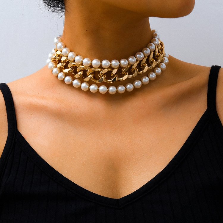 Creative Chain Pearl Layered Necklace
