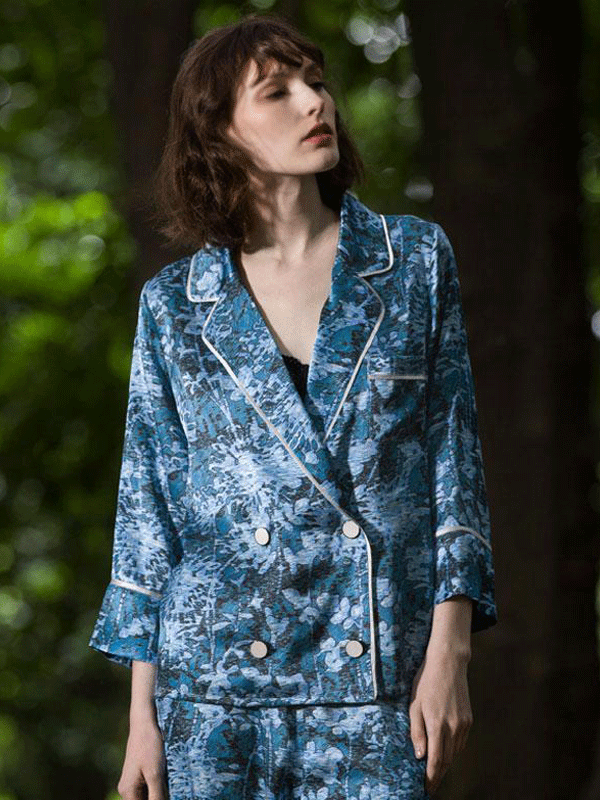 Luxury Surfn Print Silk Pajamas Set For Women-luxurysilklife