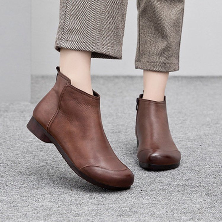 Women's Flat Bottom Shoes Short Leather Boots