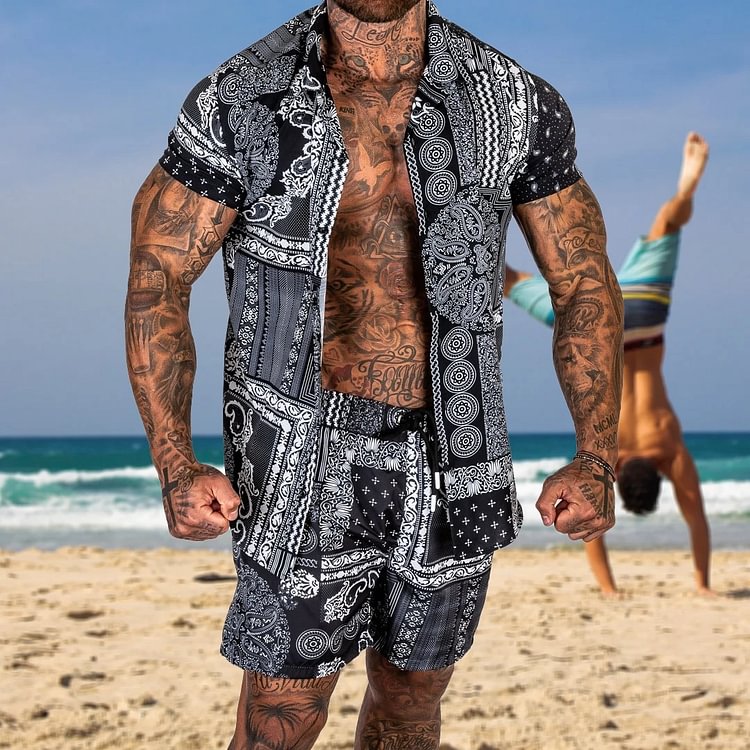 BrosWear Men's Vacation Casual Shirt Beach Set