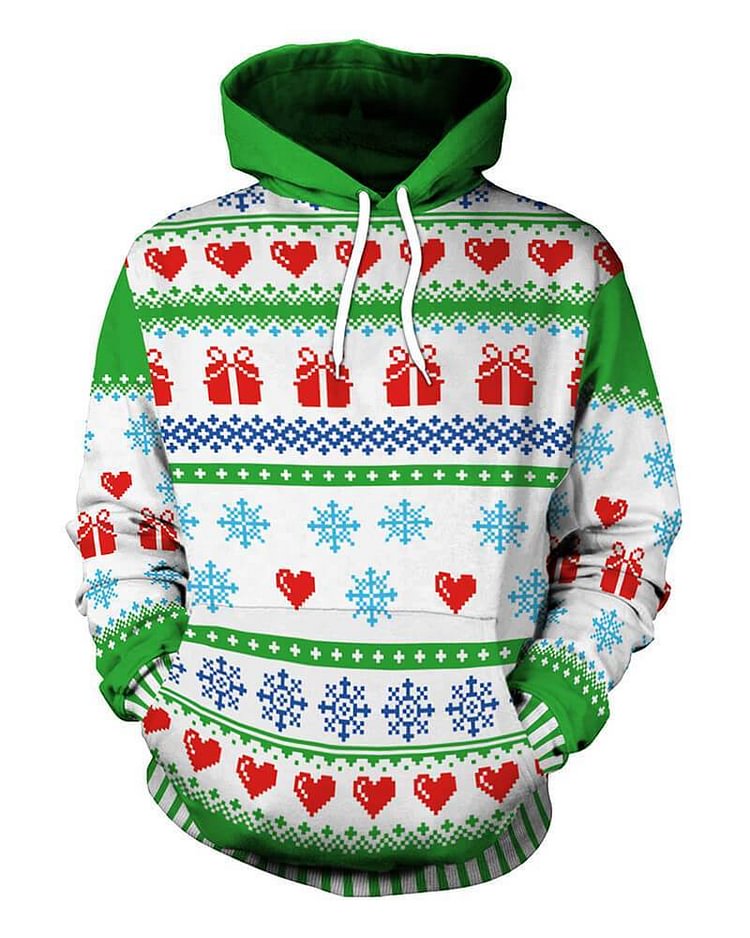Mayoulove Lovely Christmas Gifts Snowflake Printed Unisex Pullover Green Hoodie-Mayoulove