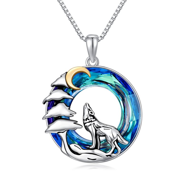 S925 Wolf Crystal Circle Necklace