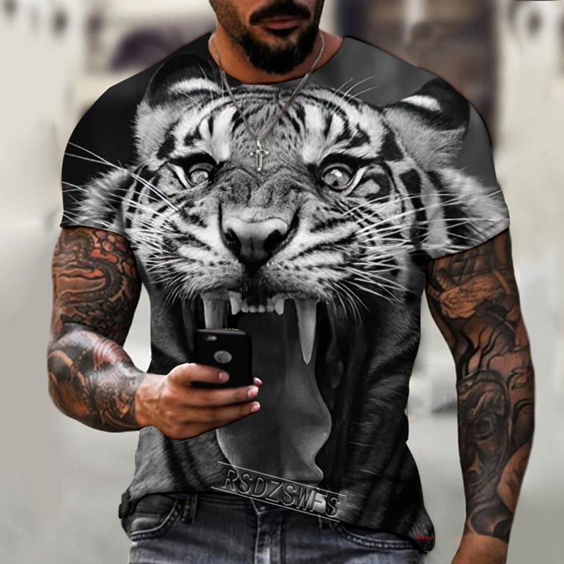 Fierce Tiger Animal 3D Printed Summer Short Sleeve Men's T-Shirts-VESSFUL