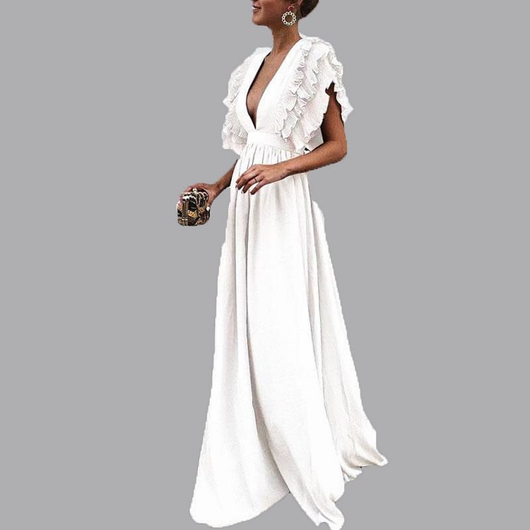 Women's Dress Maxi long Dress Sleeveless Solid Color Backless Ruffle