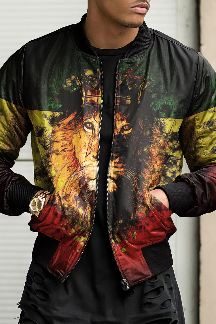 Tiboyz Street Reggae Lion Print Baseball Jacket