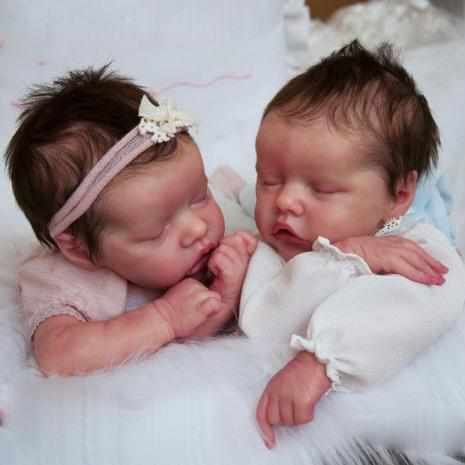 New Realistic Twins Sister Weighted Silicone Asleep Preemie Reborn Baby Dolls 17" Maren & Monica Toy -Special Gift for Kids -Creativegiftss® - [product_tag]