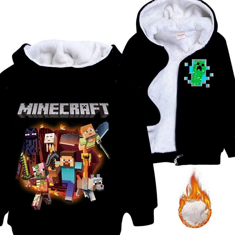Mayoulove Minecraft Windows 10 Game Print Boys Girls Zip Up Fleece Hoodie Jacket-Mayoulove