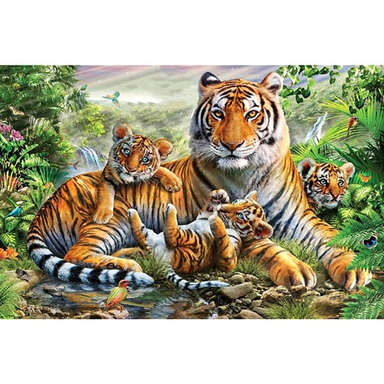 Tiger Family Forest Drill Diamond Painting 40X30CM(Canvas)-gbfke
