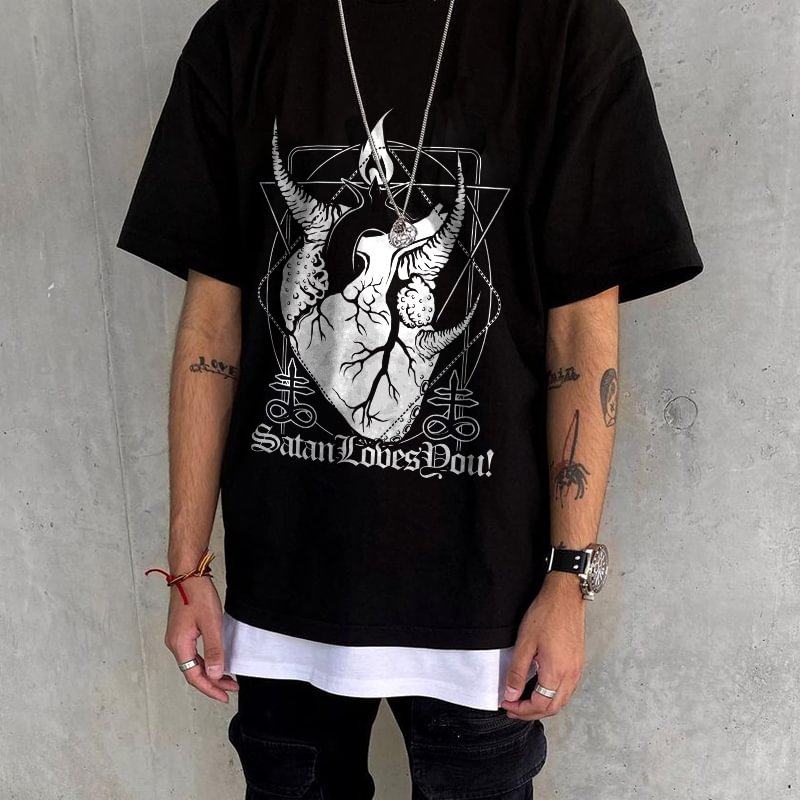 Devil Heart Leviathan cross print casual loose t-shirt designer -  UPRANDY