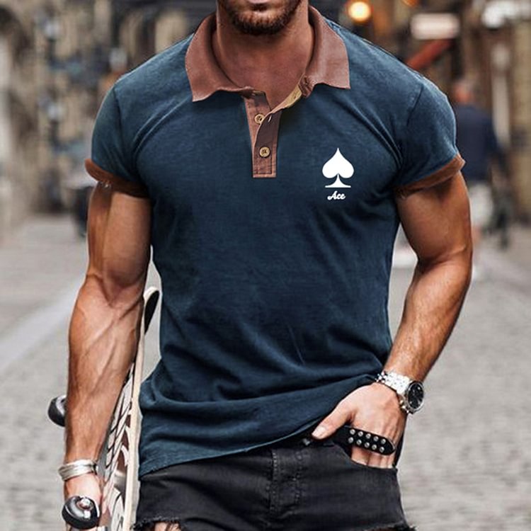 BrosWear Ace Spades Contrast Lapel Polo Shirt