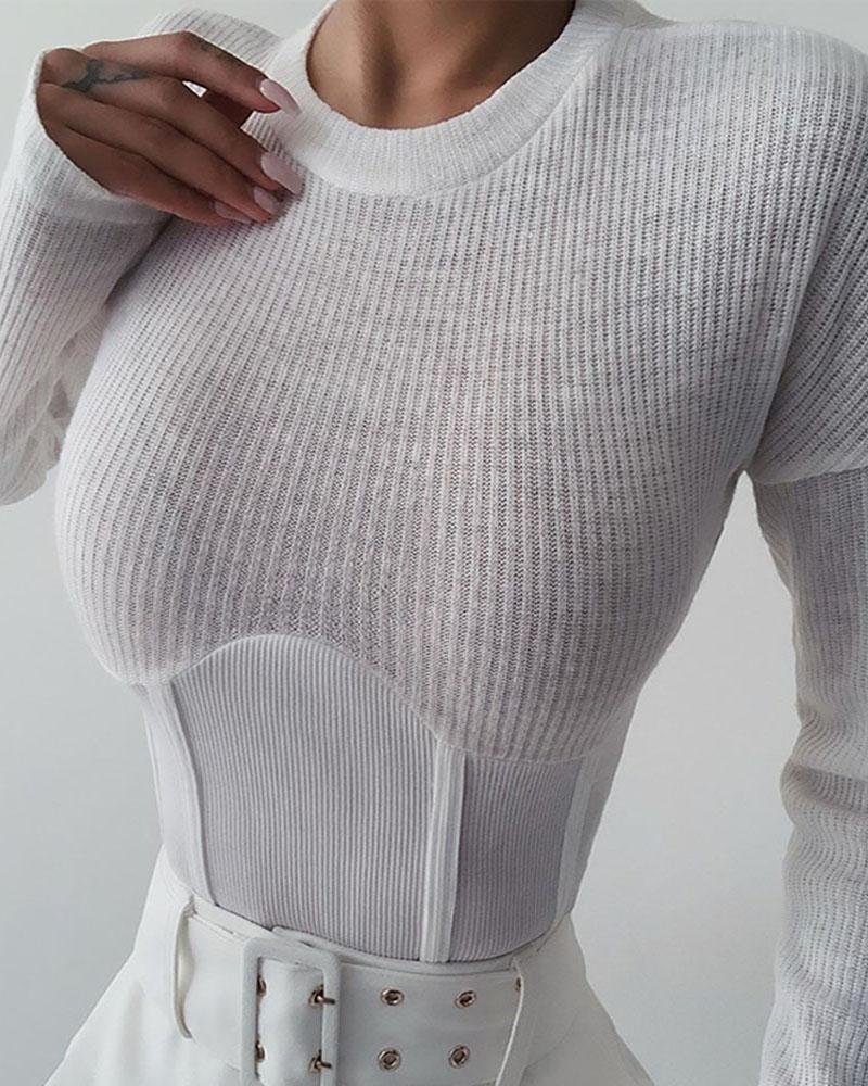 Plain Ribbed Long Sleeve Sweater P14019