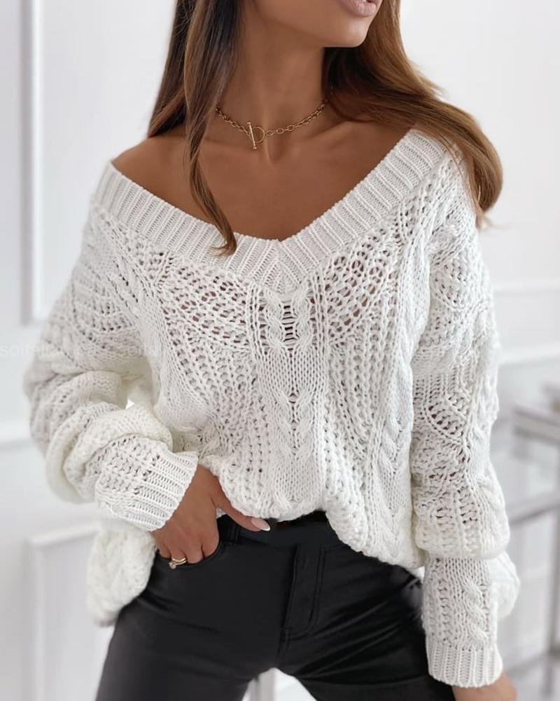 Plain Hollow Out Cable Knit Sweater P13975