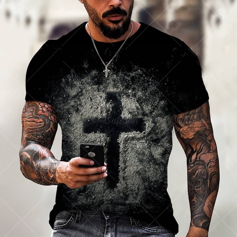 Jesus Cross Pattern Summer Short Sleeves Men's Casual T-shirts-VESSFUL