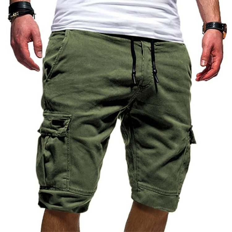 Solid Color Multi-pocket Casual Loose Mens Cargo Shorts
