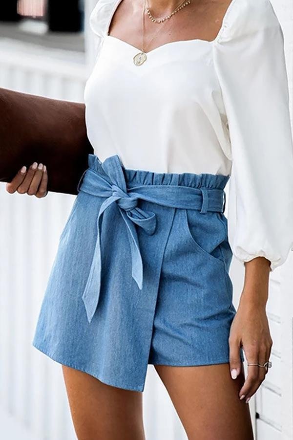 Womens Smart Irregular Belt Short Culottes-Allyzone-Allyzone