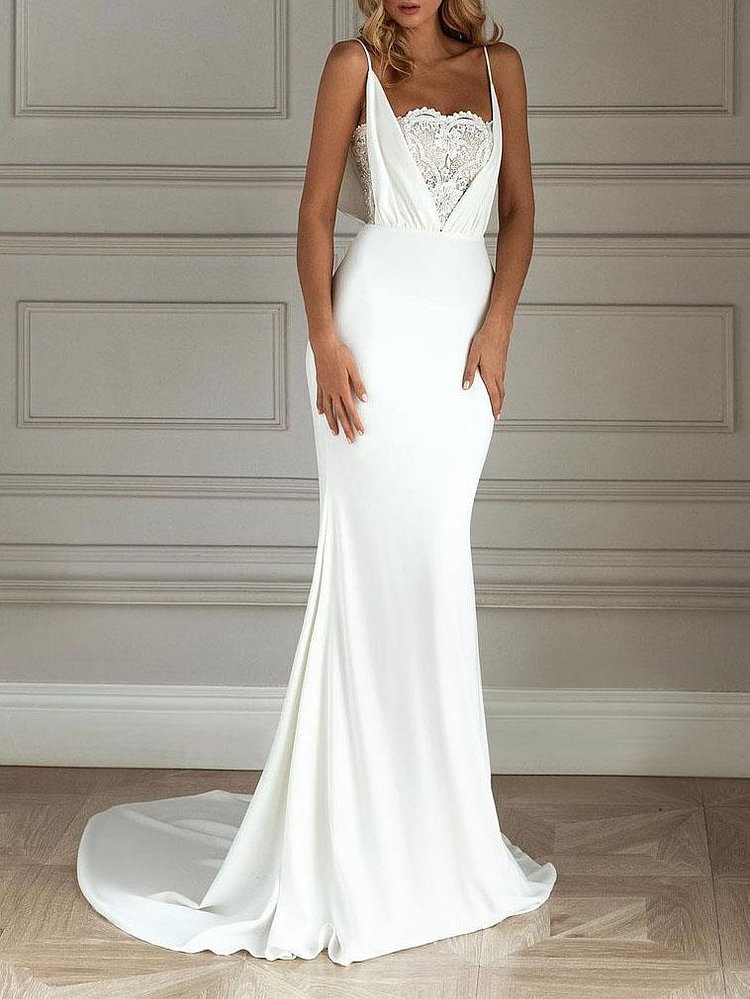 Promsstyle Promsstyle Sling lace solid color wedding dress