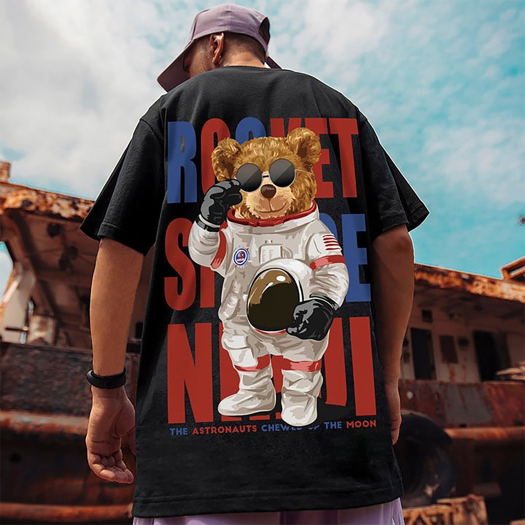 Astronaut Bear Pattern Printing Daily Summer T-shirt-VESSFUL