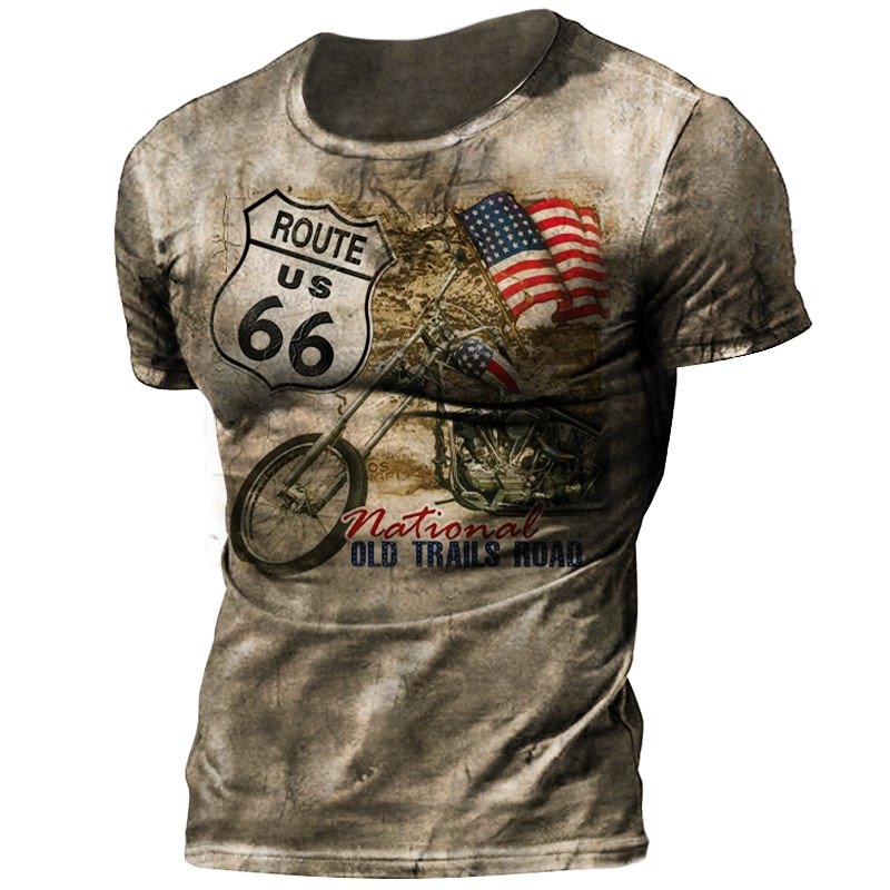 Mens Motor Oil Badge Route 66 Printed Tactical T-shirt / [viawink] /