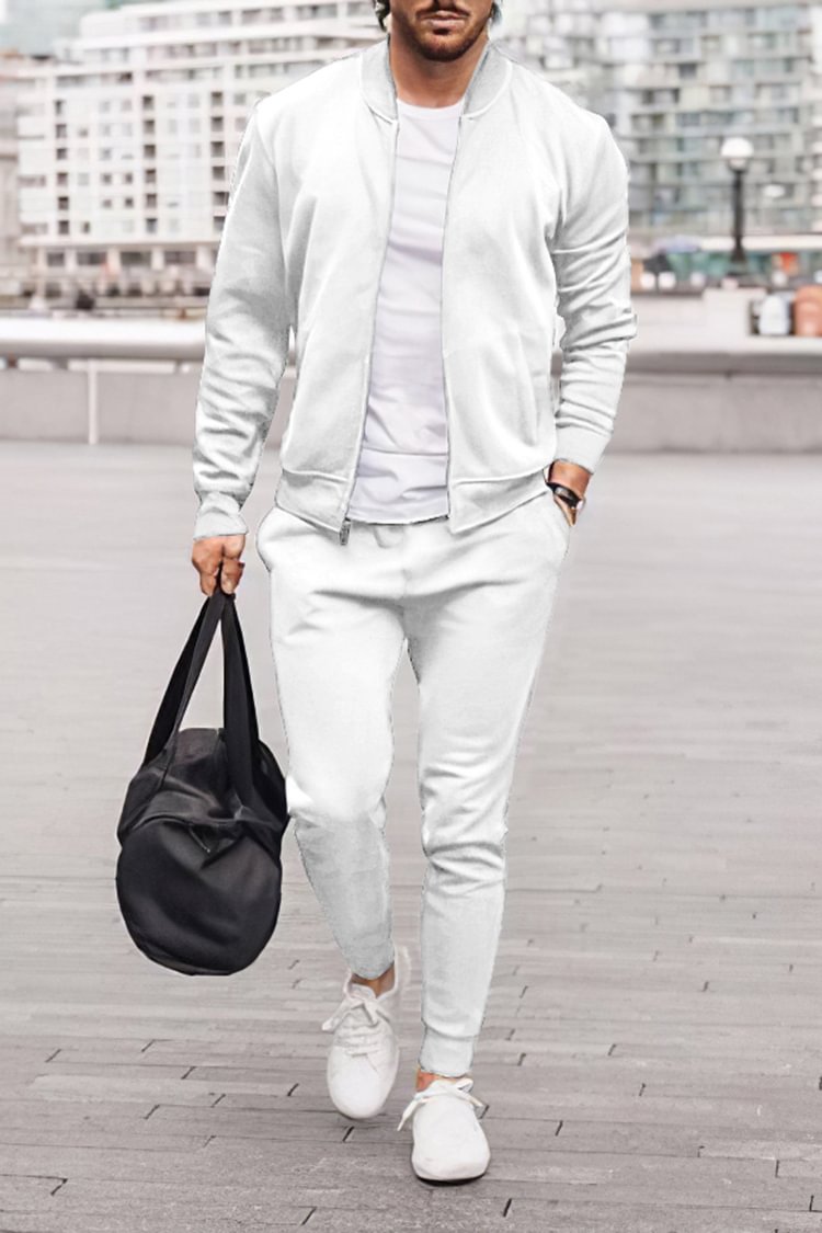 Tiboyz Casual White Jacket And Pants Two Piece Set