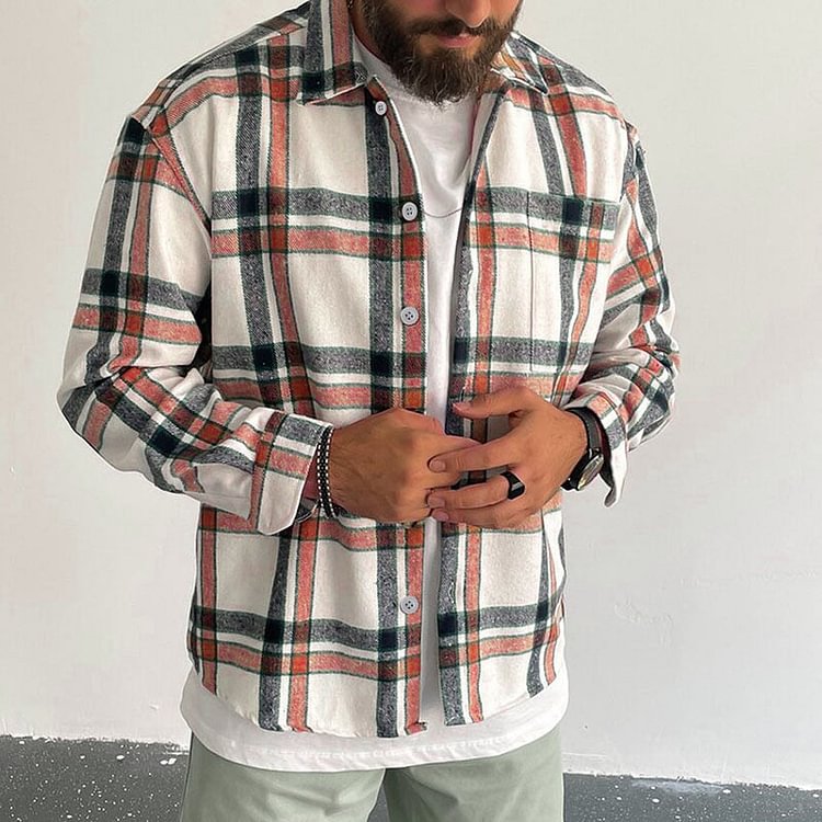 BrosWear Stylish Contrast Khaki Check Shirt Jacket