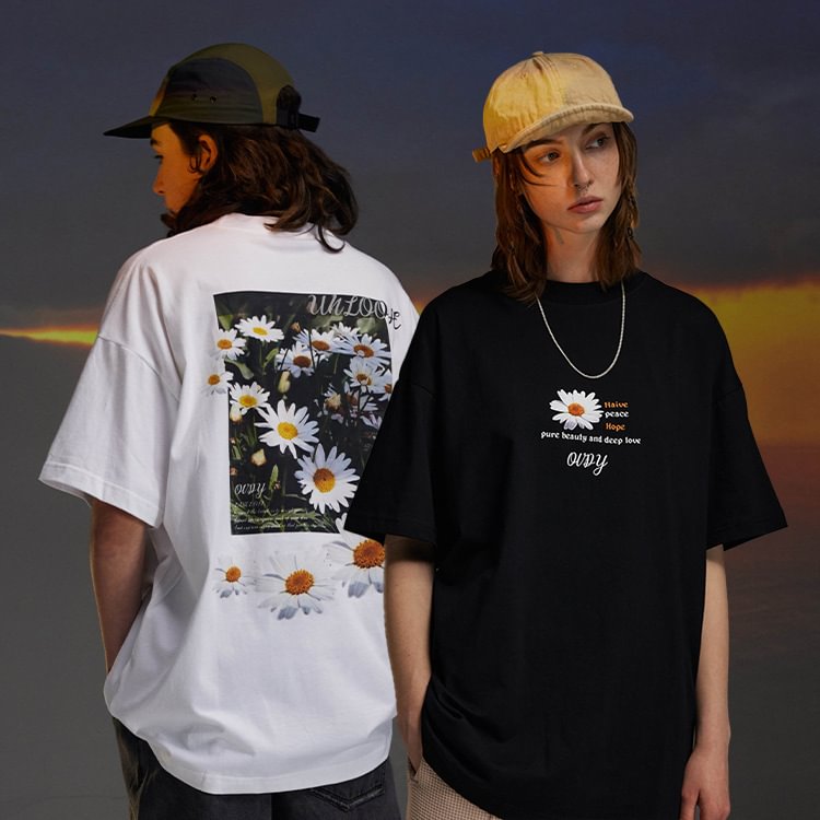 Personalized Small Wrinkle Chrysanthemum Print Oversize Short Sleeves Shirt / Techwear Club / Techwear