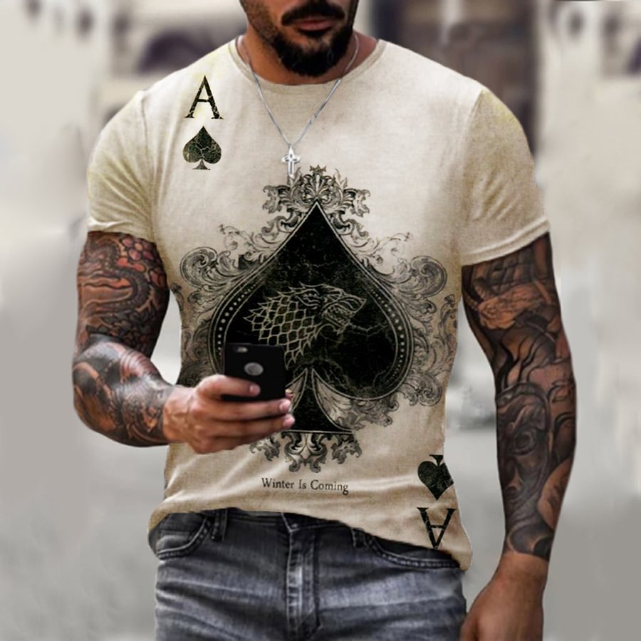 Retro poker print short-sleeved T-shirt / [viawink] /