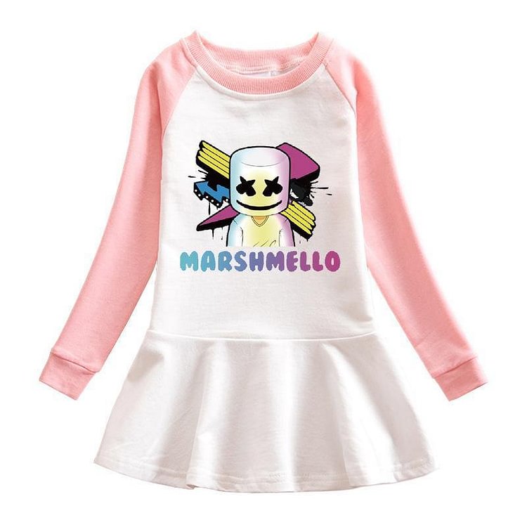 Arrow Dj Marshmello Print Girls Long Sleeve Cotton Sweatshirt Dress-Mayoulove