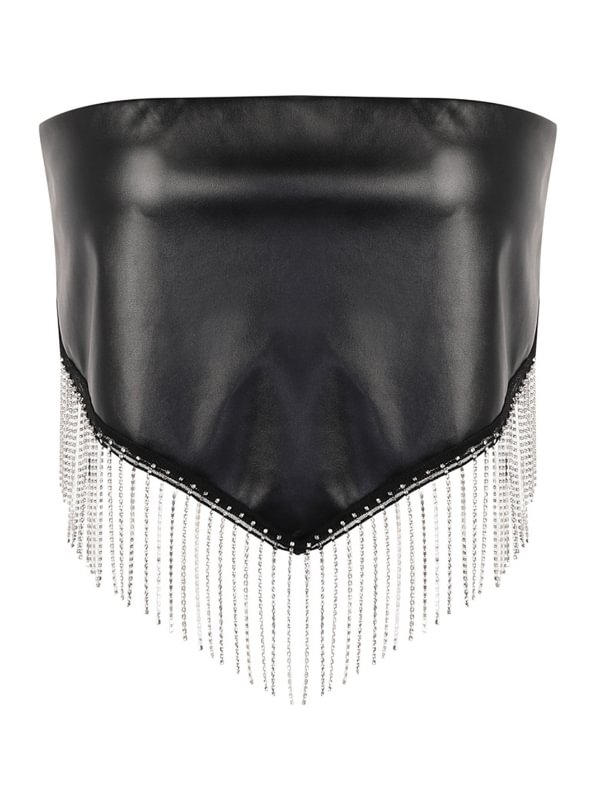 Trendy Off The Should Fringed Asymmetrical PU Tube Top