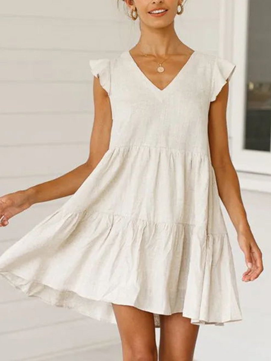 Fold Design White Knee Length Mini Dress P12057