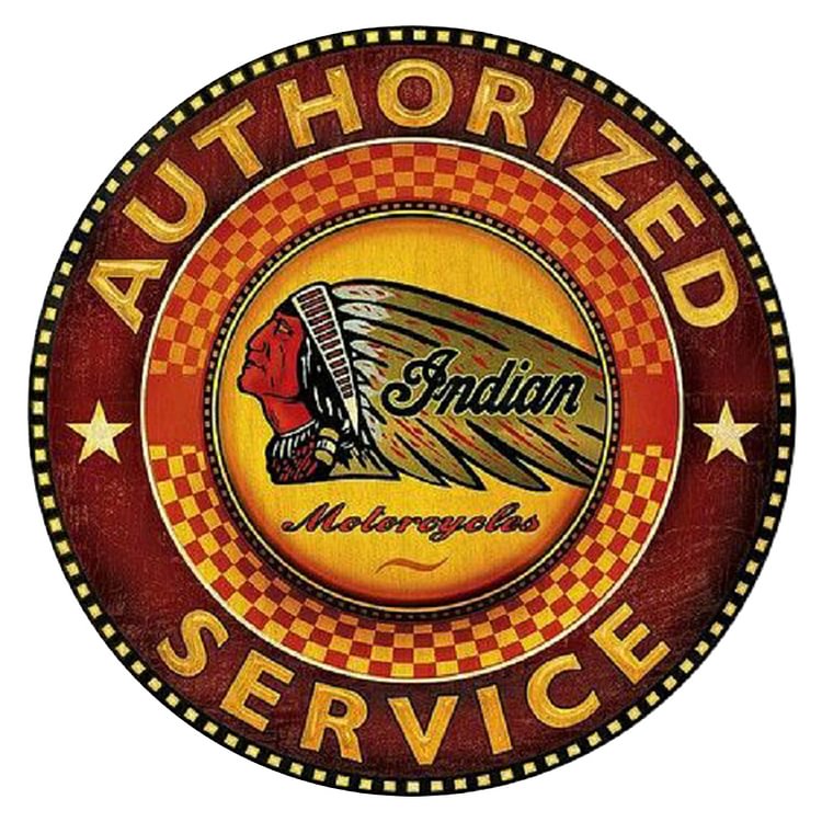 Indian Motorcycles - Authorized Service Round Vintage Tin Signs/Wooden Signs - 30x30cm