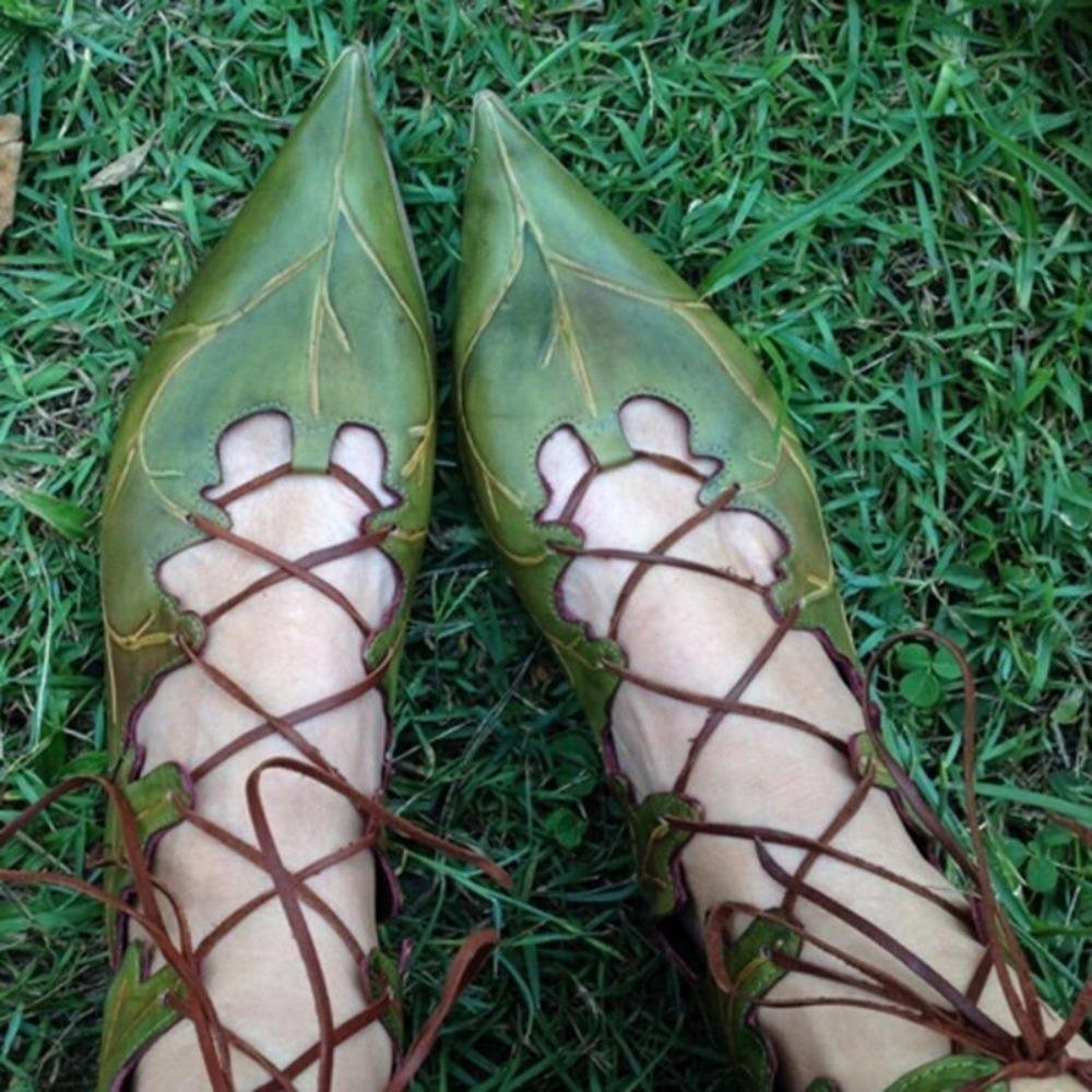 2021 Halloween and Christmas Magical Leaf Shoes Renaissance Elf Fairy Boots Lace Up (2 Colors)、、sdecorshop