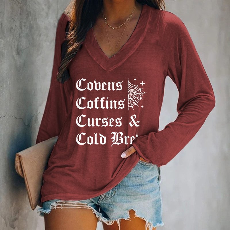 Cobens Coffins Curses & Cold Brew Printed Long Sleeves T-shirt