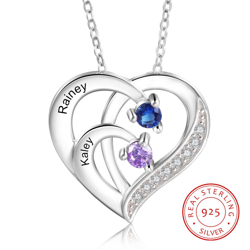 S925 Sterling Silver Personalized Necklace 2 Name and 2 Birthstone