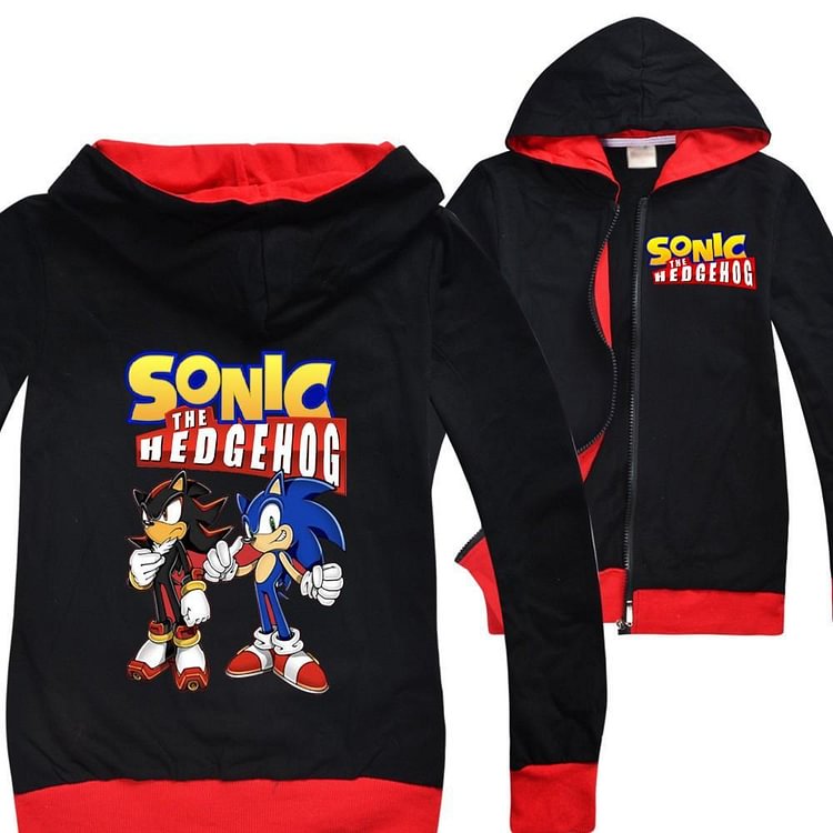 Mayoulove Boys Pure Cotton Sonic The Hedgehog Full Zip Hoodie Hooded Jacket-Mayoulove