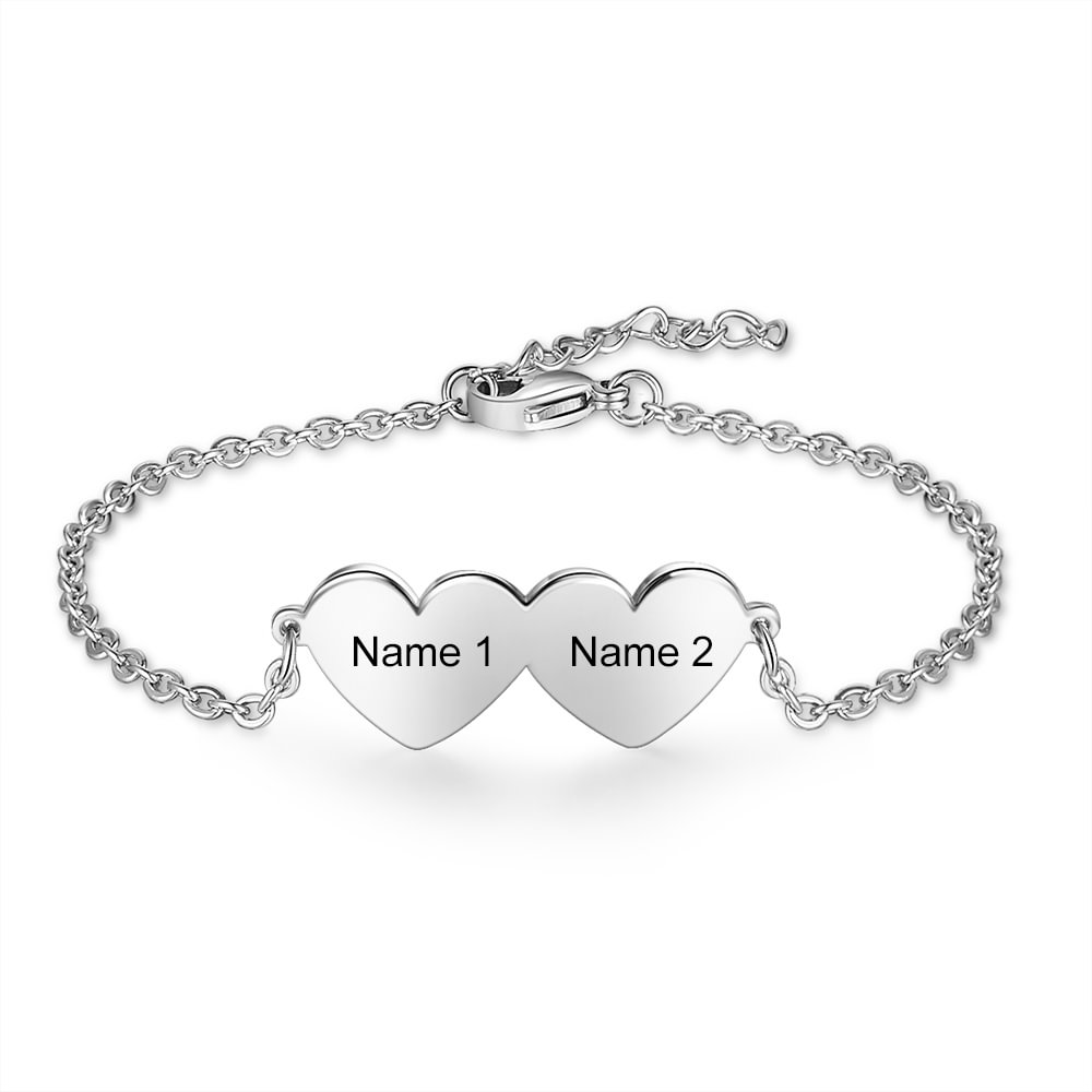 Personalisiertes Herzförmiges Armbänder mit 2 eingraviertem Namen n2 Kettenmachen