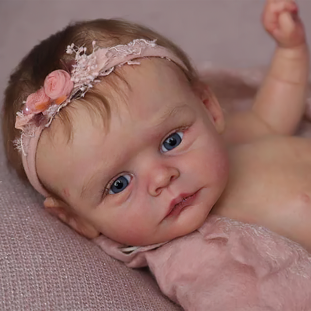 [New Baby Doll] 17'' Eyes Opened Lifelike Handmade Reborn Newborn Baby Girl Quncy Doll With Brown Hair