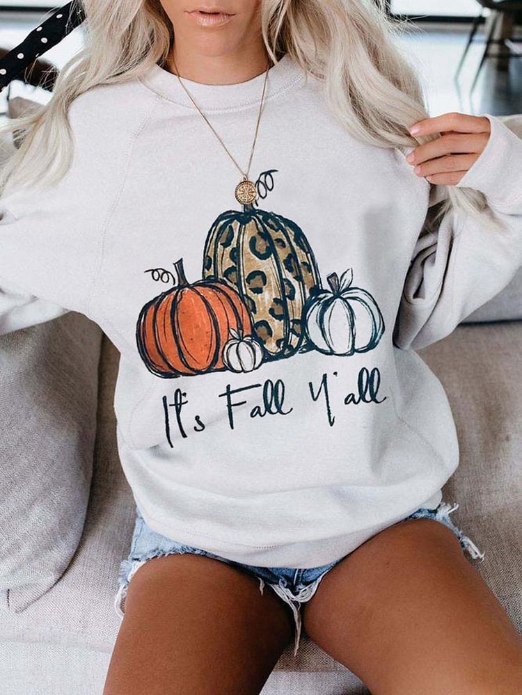 Round Neck Long Sleeve Pumpkin Print Sweatshirts-Mayoulove