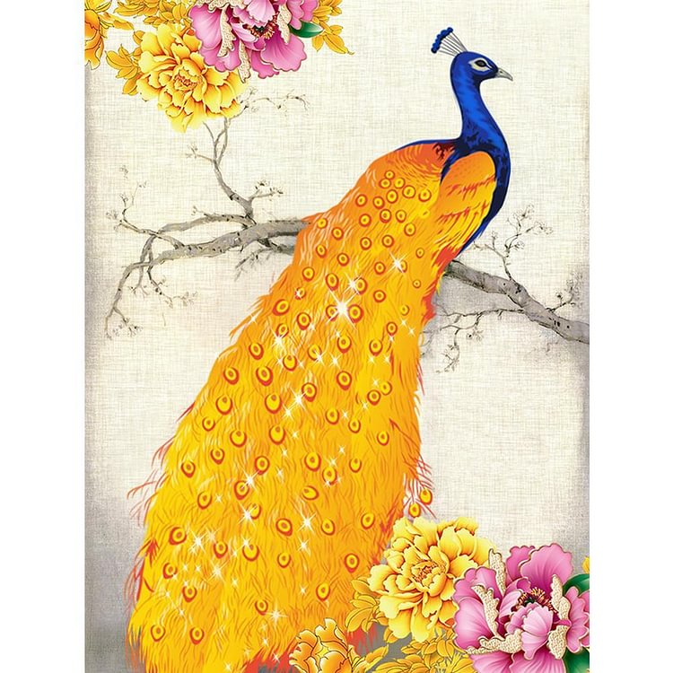 Golden Peacock Right - Square Drill Diamond Painting - 32x45cm(Canvas)
