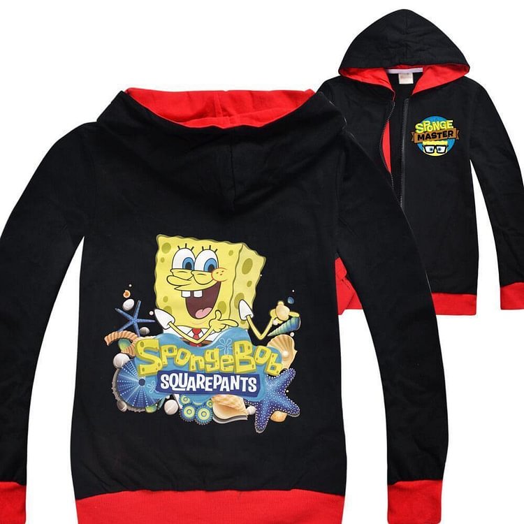 SpongeBob Squarepants print girls boys zip up cotton hoodie black pink-Mayoulove