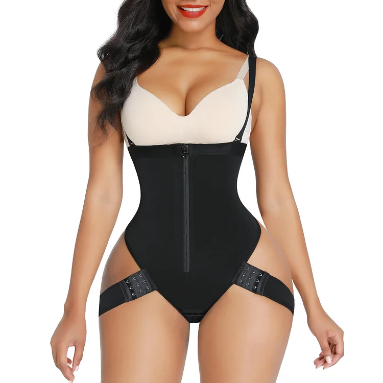 Wholesale Black High-waisted Abdomen Bodysuit With Adjustable Legs And Three-breasted Button Design