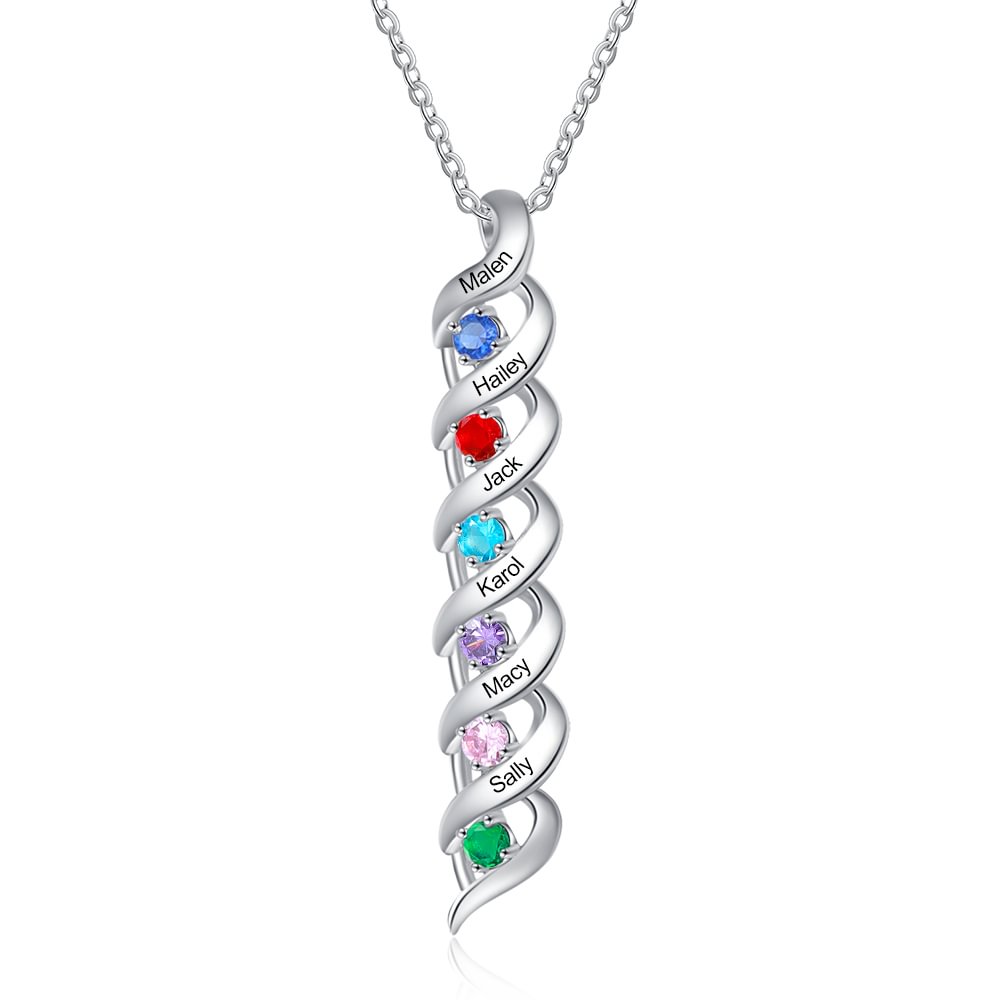 S925 Silber Personalisierte 6 Namen DNA Halskette mit 6 Geburtssteinen n6-b6 Kettenmachen