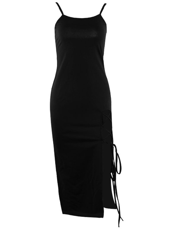 Sexy Split Lace Up Black Bodycon Dress