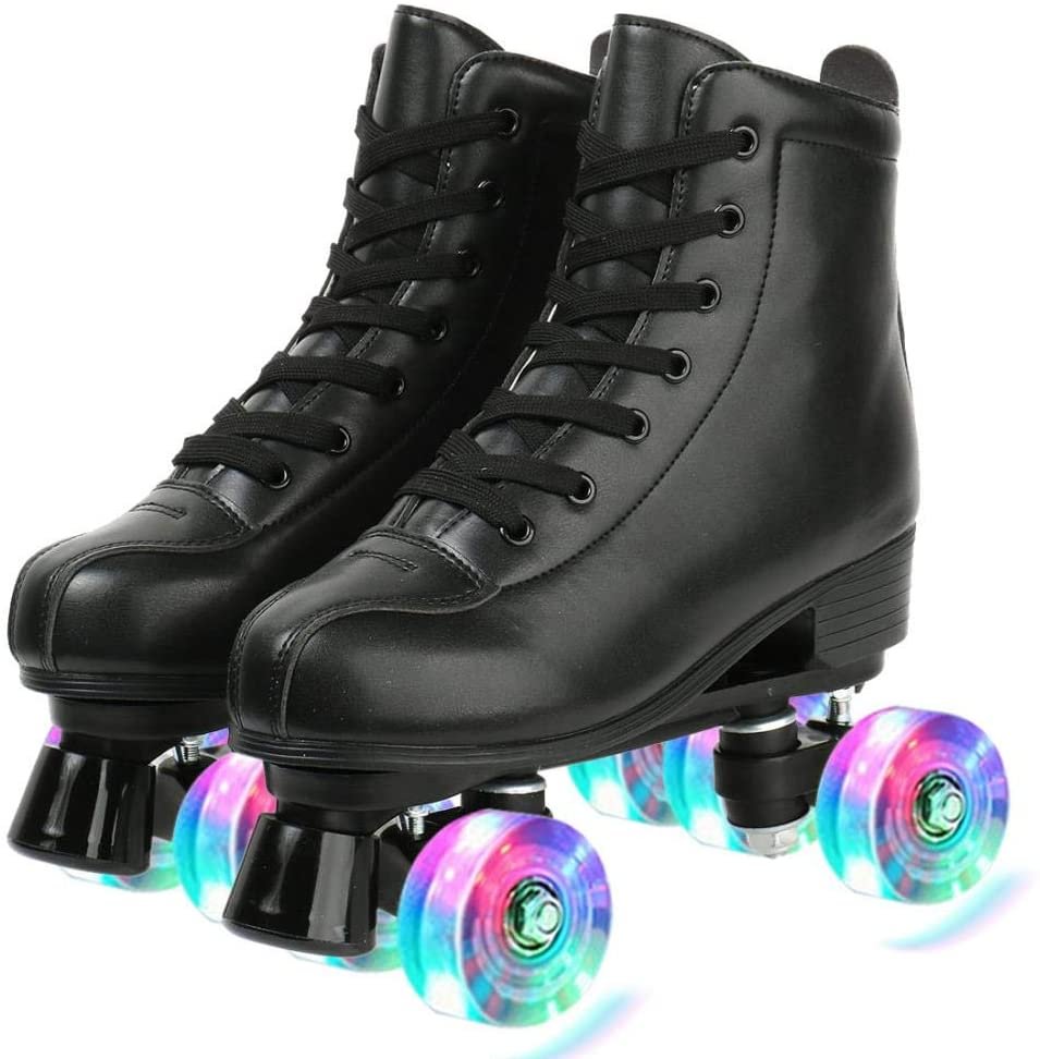 Outdoor and Indoor Adjustable Four-Wheel Premium Roller Skates for Women Men Boys and Girls - Black - vzzhome